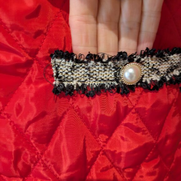 Red Quilted Jacket with Tweed accents and pearl buttons - Picture 9 of 9